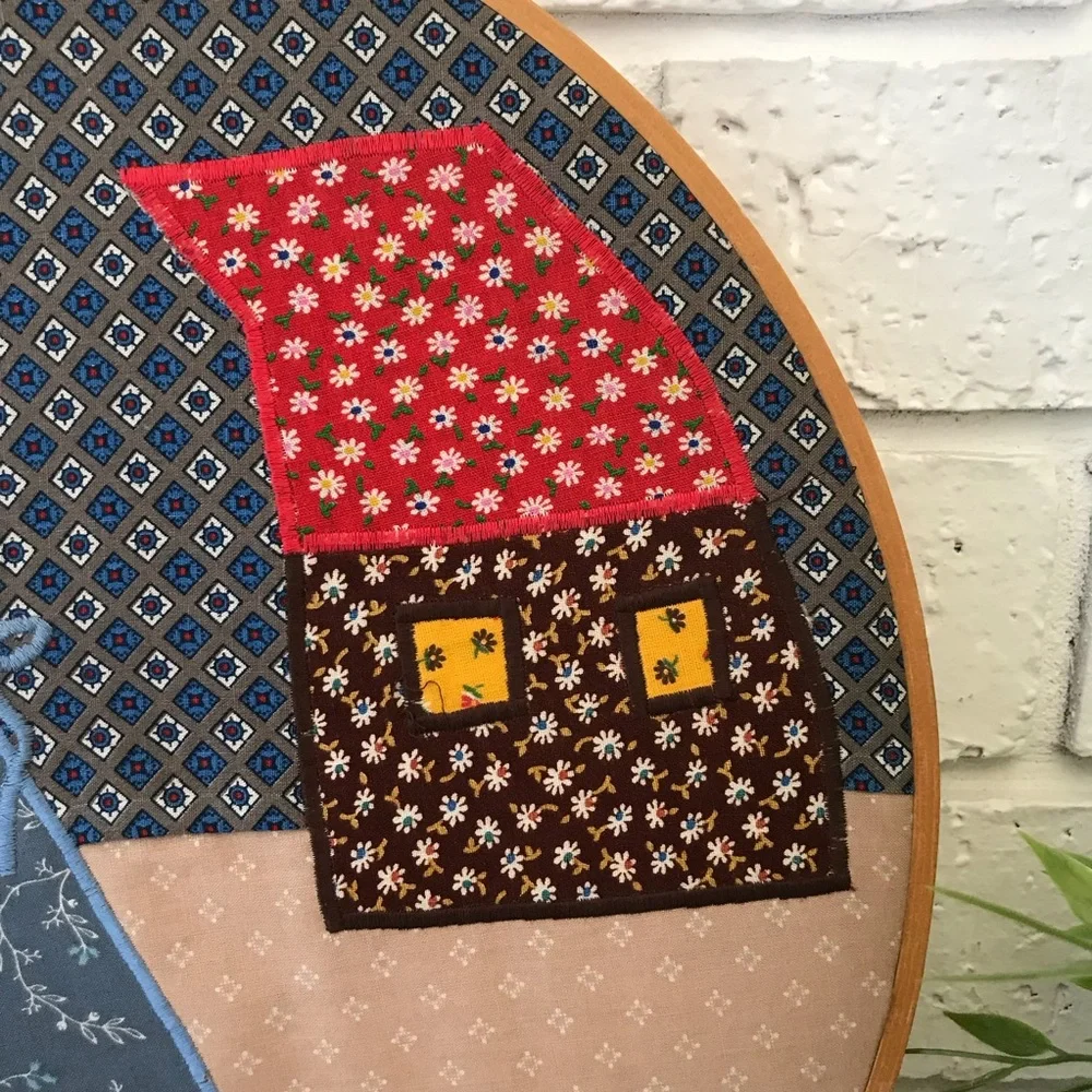Vintage Wood Embroidery Hoop Wall Art Farmhouse Scene